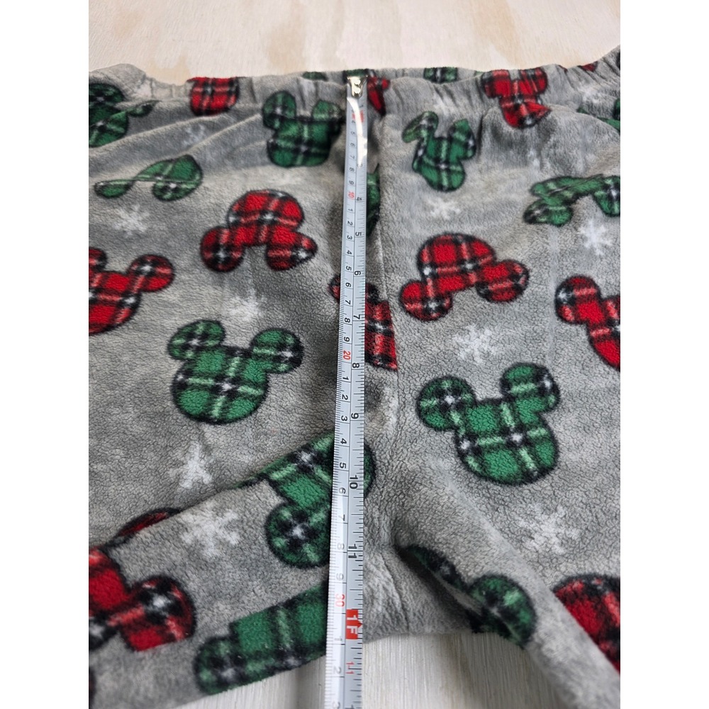 Disney Mickey Mouse Pajama Pants Large Grey Plaid Fleece Christmas Holiday Sleep - Picture 4 of 5